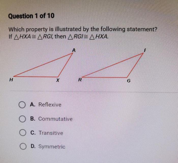 Name the property illustrated by each statement