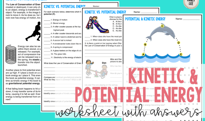 Potential energy and kinetic energy worksheet answers